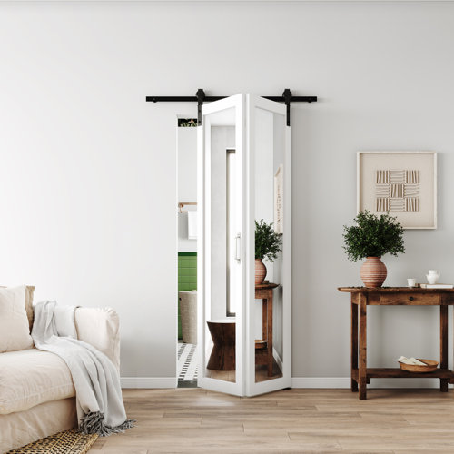 CHIC MODE Mirror Surface Wood Unfinished Bifold Barn Door with